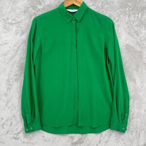 & Other Stories Green 100% Silk Long Sleeve Blouse Top Business Casual